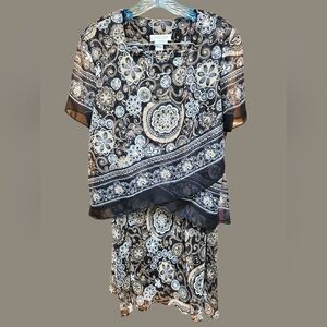 Coldwater Creek 2 Piece Floral Paisley Dress with A Sheer Overlay Like New